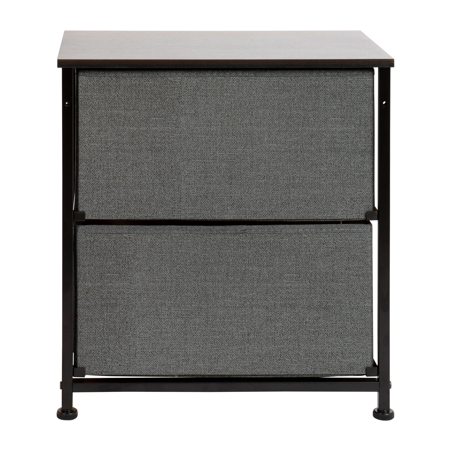 Harris 2 Drawer Wood Top Black Nightstand Storage Organizer with Cast Iron Frame and Dark Gray Easy Pull Fabric Drawers Gray Drawers/Black Frame