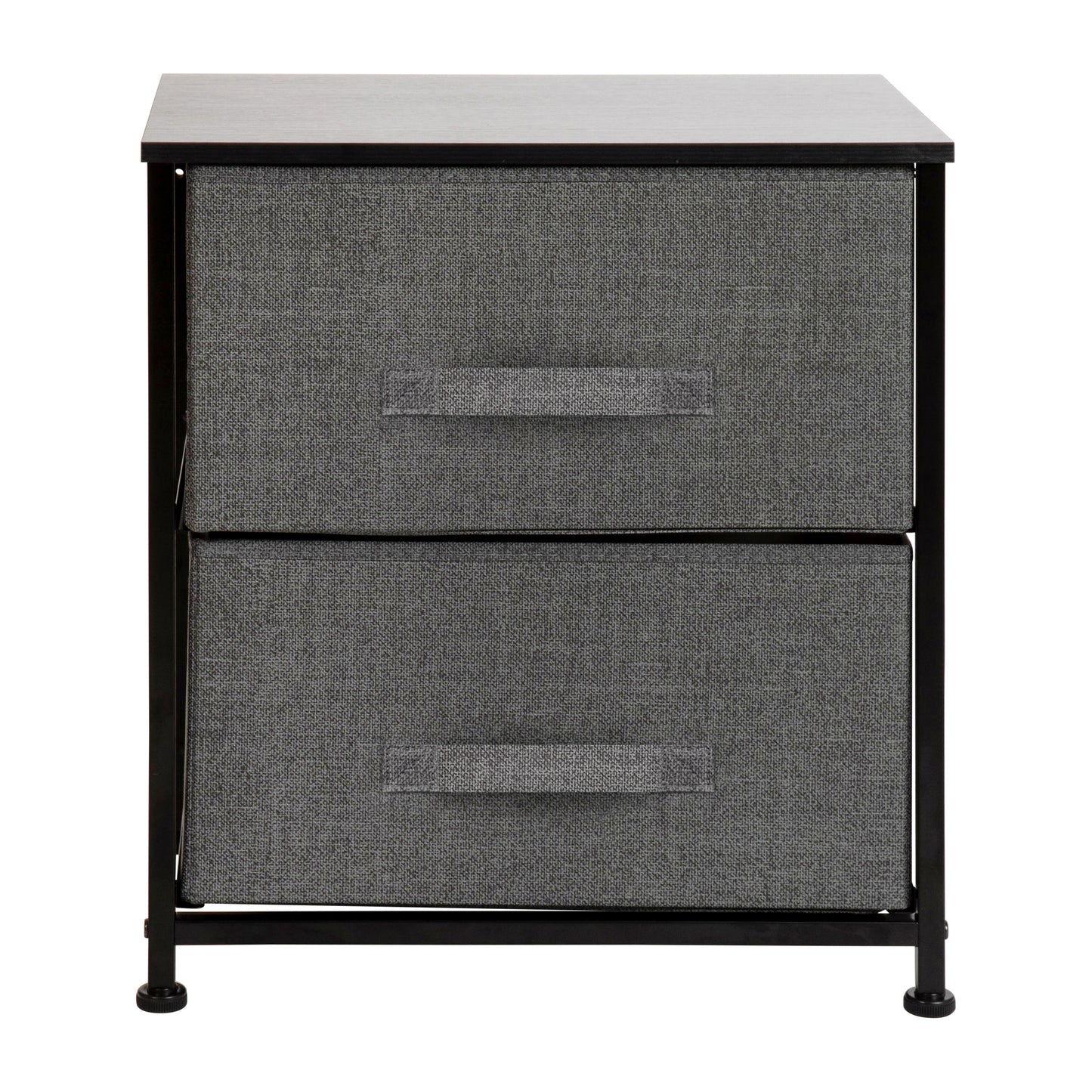 Harris 2 Drawer Wood Top Black Nightstand Storage Organizer with Cast Iron Frame and Dark Gray Easy Pull Fabric Drawers Gray Drawers/Black Frame