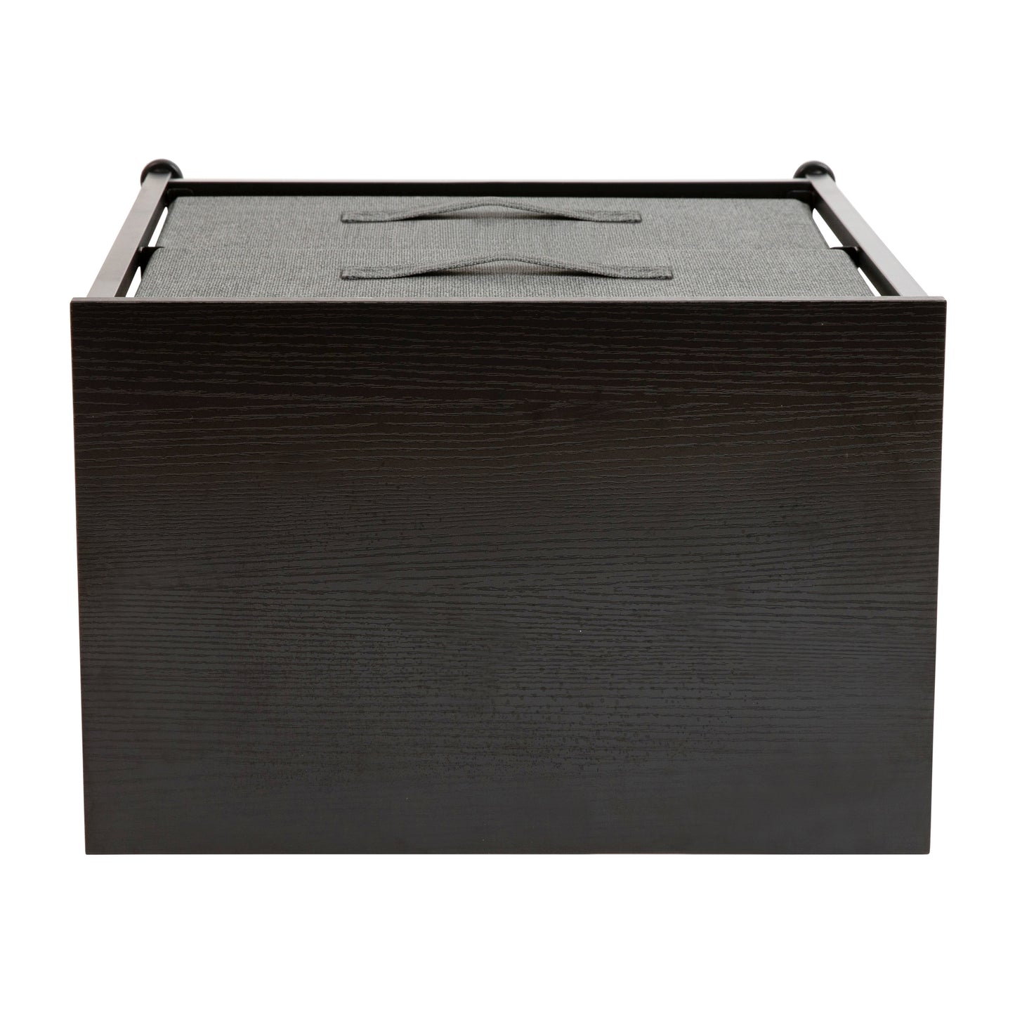 Harris 2 Drawer Wood Top Black Nightstand Storage Organizer with Cast Iron Frame and Dark Gray Easy Pull Fabric Drawers Gray Drawers/Black Frame