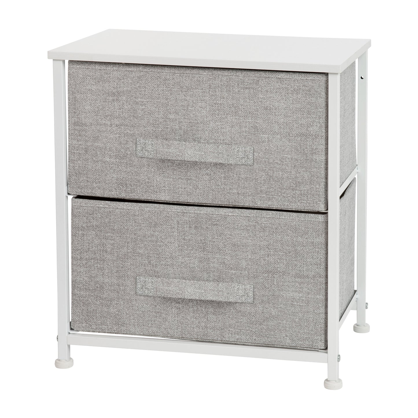 Harris 2 Drawer Wood Top White Nightstand Storage Organizer with Cast Iron Frame and Light Gray Easy Pull Fabric Drawers Gray Drawers/White Frame WX-5L200-WH-GR-GG