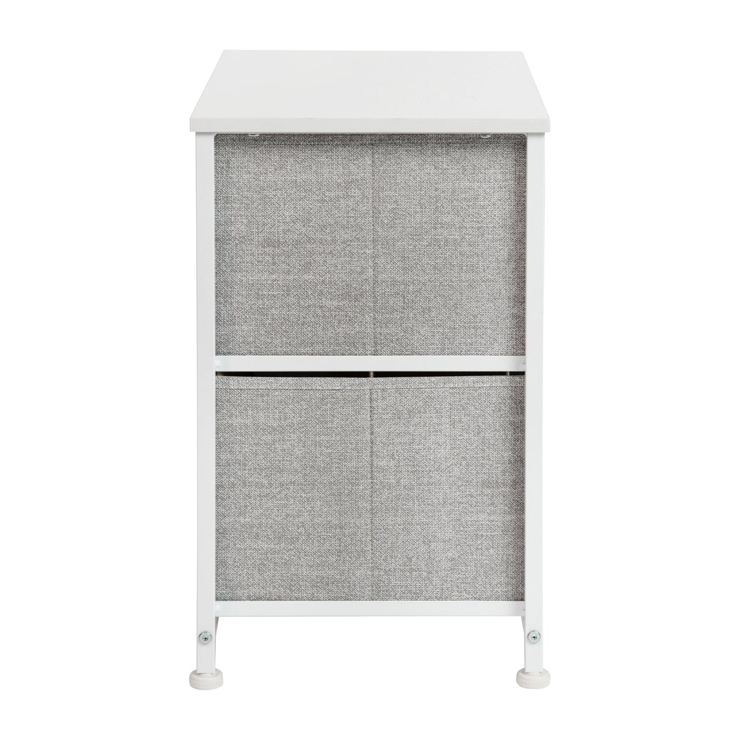 Harris 2 Drawer Wood Top White Nightstand Storage Organizer with Cast Iron Frame and Light Gray Easy Pull Fabric Drawers Gray Drawers/White Frame WX-5L200-WH-GR-GG