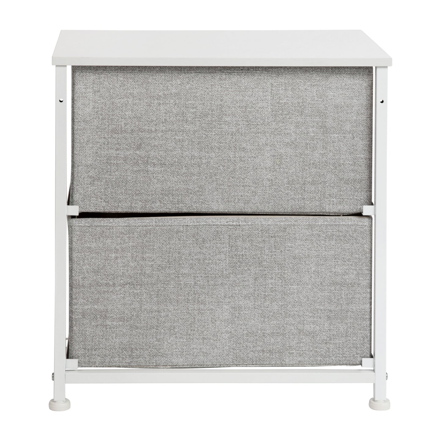 Harris 2 Drawer Wood Top White Nightstand Storage Organizer with Cast Iron Frame and Light Gray Easy Pull Fabric Drawers Gray Drawers/White Frame WX-5L200-WH-GR-GG