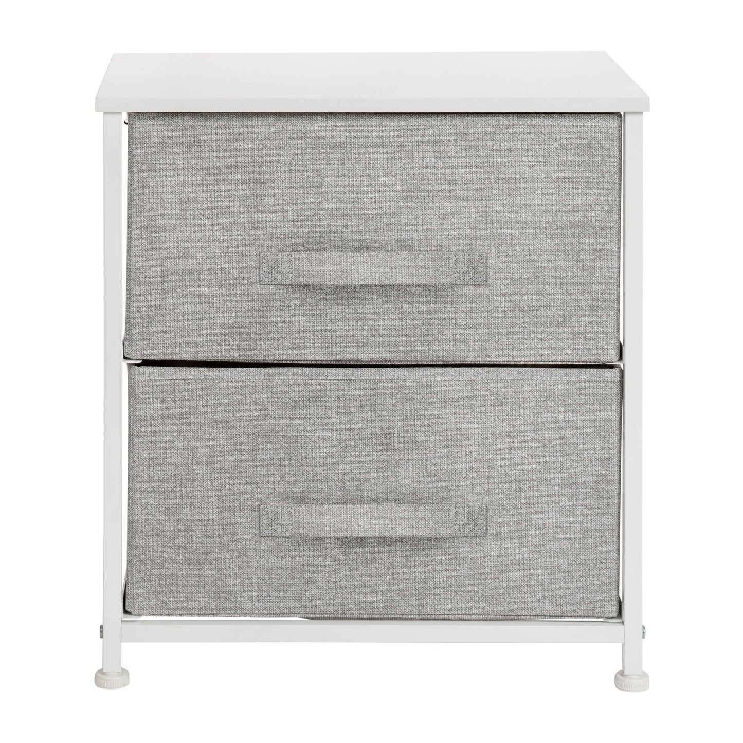 Harris 2 Drawer Wood Top White Nightstand Storage Organizer with Cast Iron Frame and Light Gray Easy Pull Fabric Drawers Gray Drawers/White Frame WX-5L200-WH-GR-GG