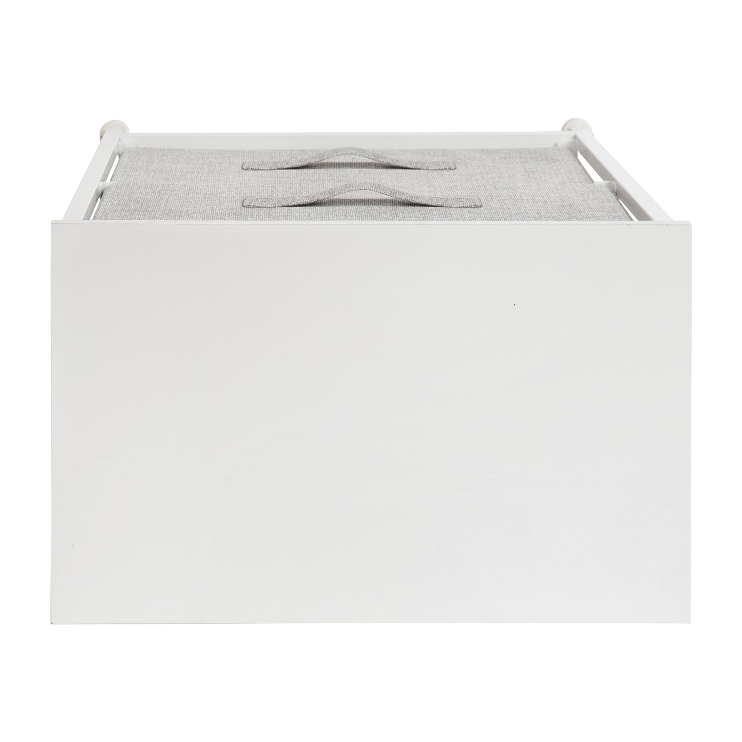 Harris 2 Drawer Wood Top White Nightstand Storage Organizer with Cast Iron Frame and Light Gray Easy Pull Fabric Drawers Gray Drawers/White Frame WX-5L200-WH-GR-GG
