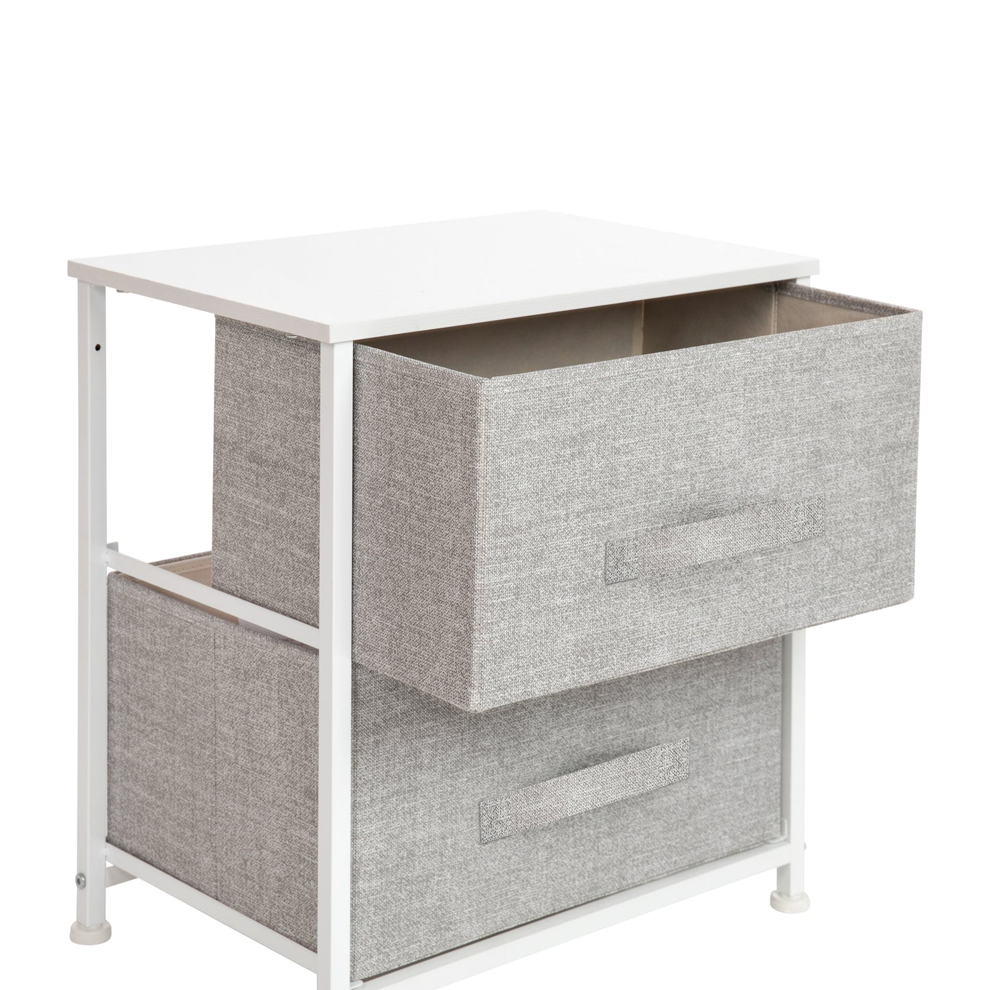 Harris 2 Drawer Wood Top White Nightstand Storage Organizer with Cast Iron Frame and Light Gray Easy Pull Fabric Drawers Gray Drawers/White Frame WX-5L200-WH-GR-GG