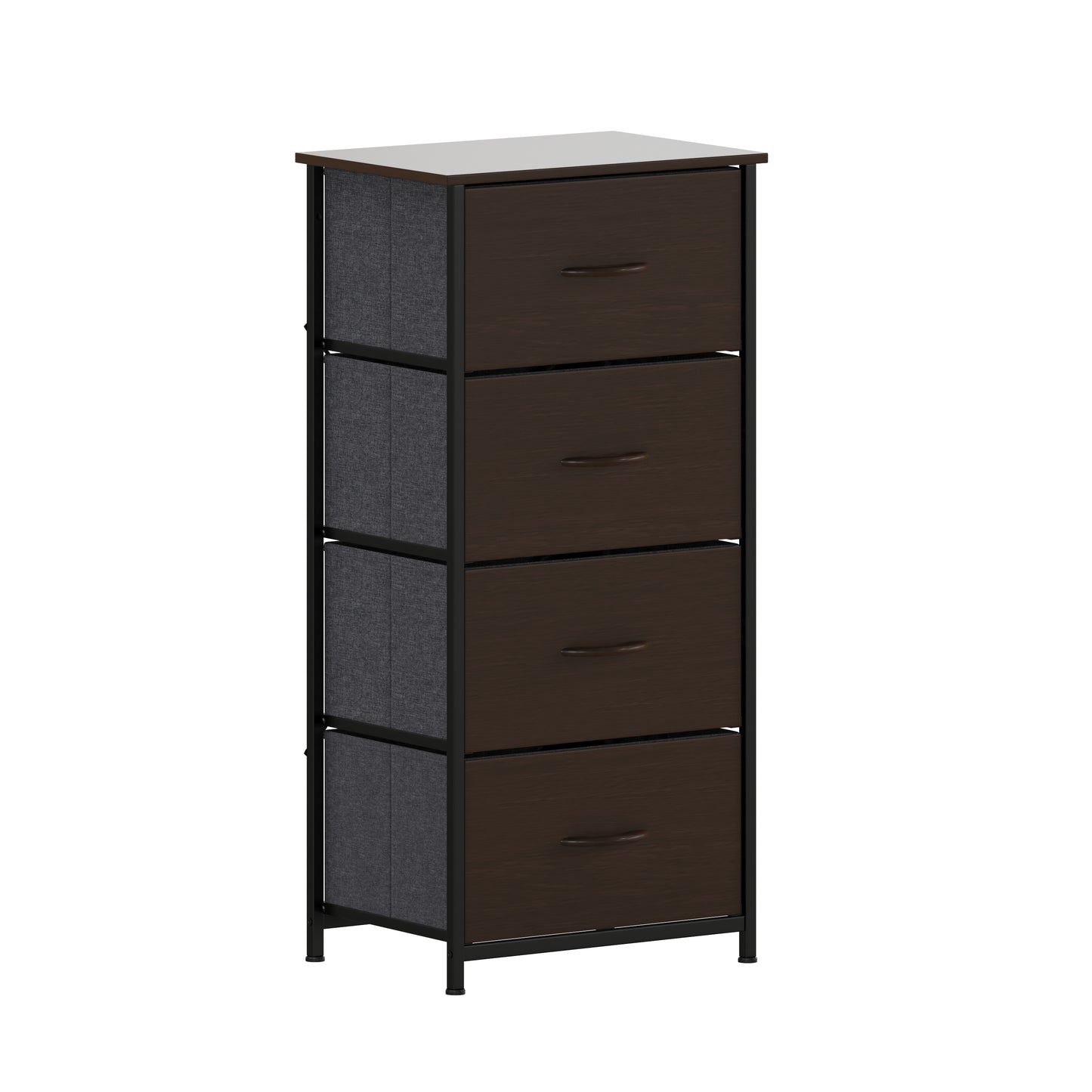 Harris 4 Drawer Storage Dresser with Black Cast Iron Frame, Brown Wood Top and Brown Easy Pull Engineered Wood Drawers with Wooden Handles Brown Drawers/Black Frame