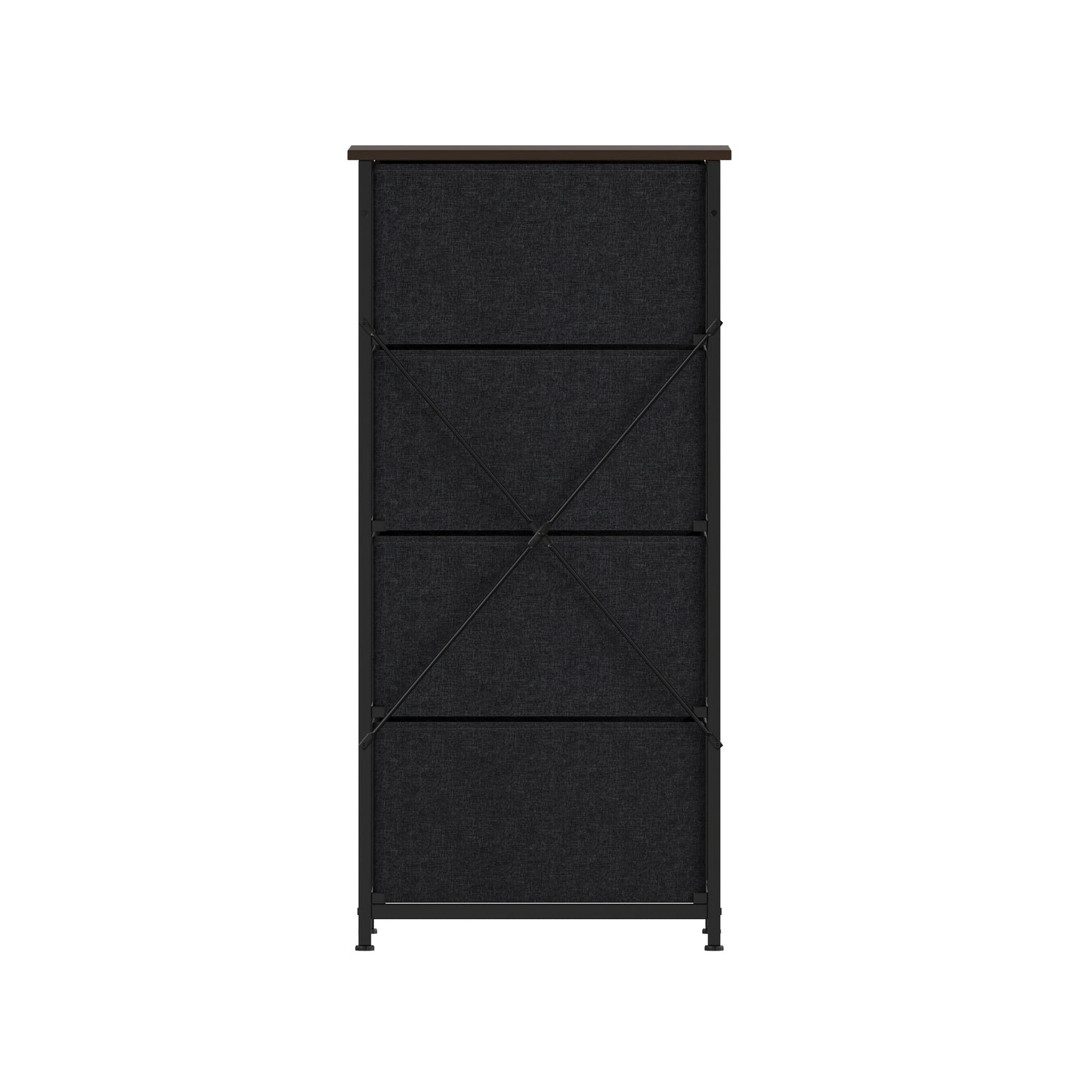 Harris 4 Drawer Storage Dresser with Black Cast Iron Frame, Brown Wood Top and Brown Easy Pull Engineered Wood Drawers with Wooden Handles Brown Drawers/Black Frame
