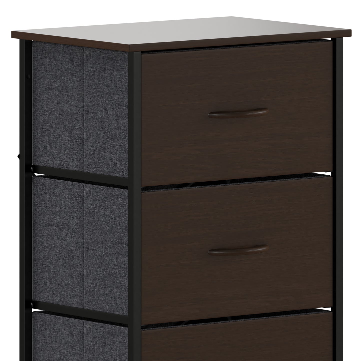 Harris 4 Drawer Storage Dresser with Black Cast Iron Frame, Brown Wood Top and Brown Easy Pull Engineered Wood Drawers with Wooden Handles Brown Drawers/Black Frame