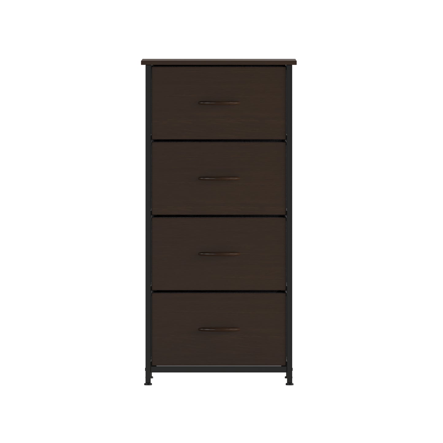 Harris 4 Drawer Storage Dresser with Black Cast Iron Frame, Brown Wood Top and Brown Easy Pull Engineered Wood Drawers with Wooden Handles Brown Drawers/Black Frame