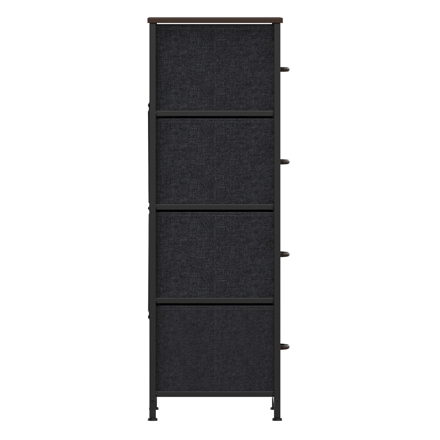 Harris 4 Drawer Storage Dresser with Black Cast Iron Frame, Brown Wood Top and Brown Easy Pull Engineered Wood Drawers with Wooden Handles Brown Drawers/Black Frame
