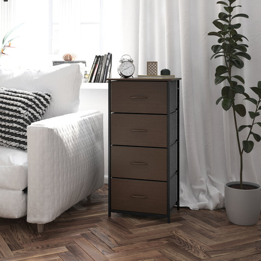 Harris 4 Drawer Storage Dresser with Black Cast Iron Frame, Brown Wood Top and Brown Easy Pull Engineered Wood Drawers with Wooden Handles Brown Drawers/Black Frame