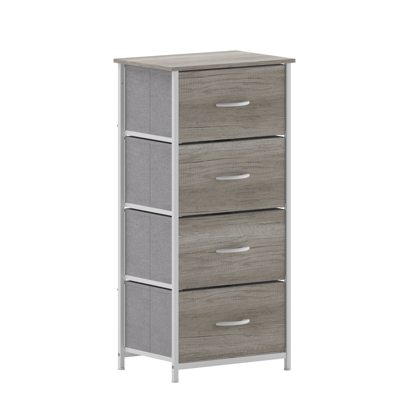 Harris 4 Drawer Storage Dresser with White Cast Iron Frame, Light Natural Wood Top and Easy Pull Engineered Wood Drawers, and White Wooden Handles Light Natural Drawers/White Frame