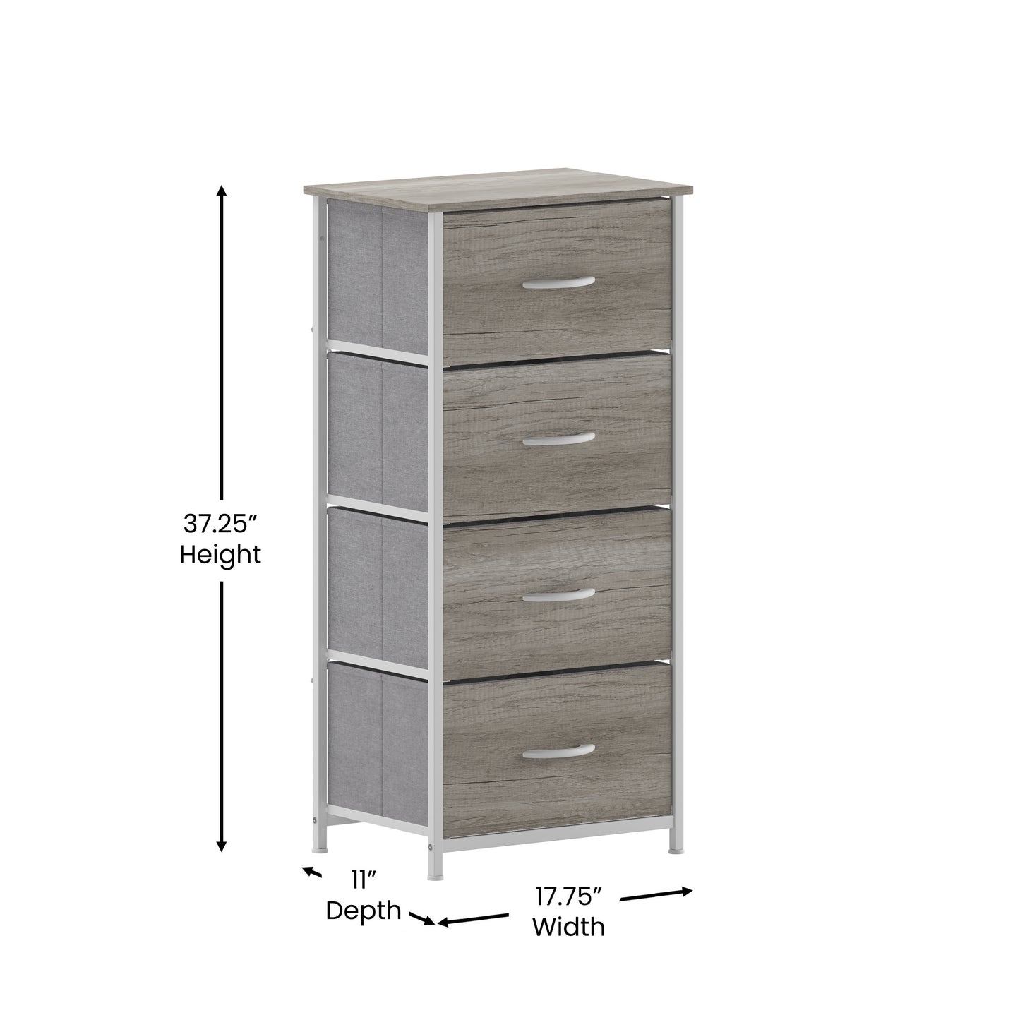 Harris 4 Drawer Storage Dresser with White Cast Iron Frame, Light Natural Wood Top and Easy Pull Engineered Wood Drawers, and White Wooden Handles Light Natural Drawers/White Frame