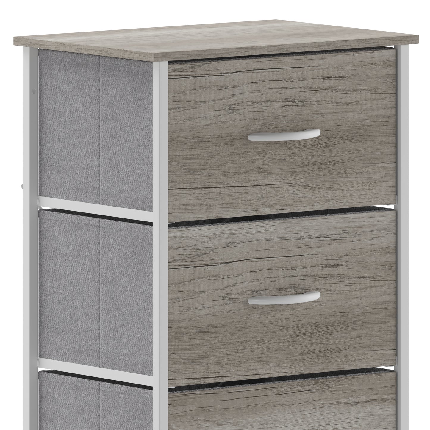 Harris 4 Drawer Storage Dresser with White Cast Iron Frame, Light Natural Wood Top and Easy Pull Engineered Wood Drawers, and White Wooden Handles Light Natural Drawers/White Frame