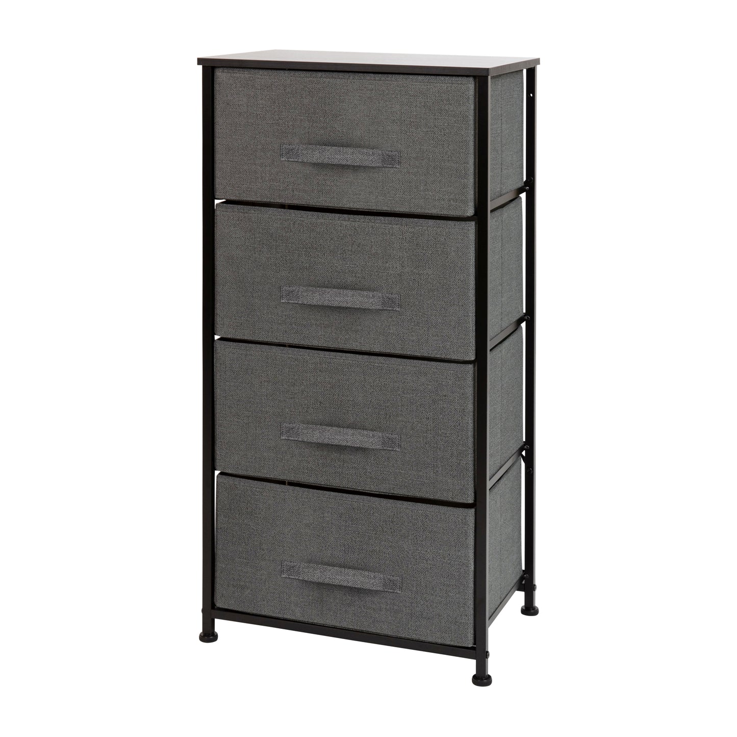 Harris 4 Drawer Wood Top Black Cast Iron Frame Vertical Storage Dresser with Dark Gray Easy Pull Fabric Drawers Gray Drawers/Black Frame