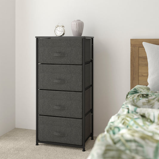 Harris 4 Drawer Wood Top Black Cast Iron Frame Vertical Storage Dresser with Dark Gray Easy Pull Fabric Drawers Gray Drawers/Black Frame