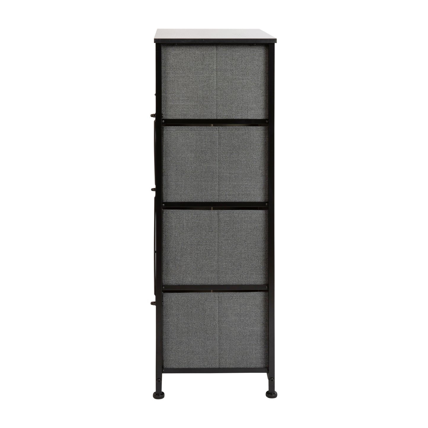 Harris 4 Drawer Wood Top Black Cast Iron Frame Vertical Storage Dresser with Dark Gray Easy Pull Fabric Drawers Gray Drawers/Black Frame