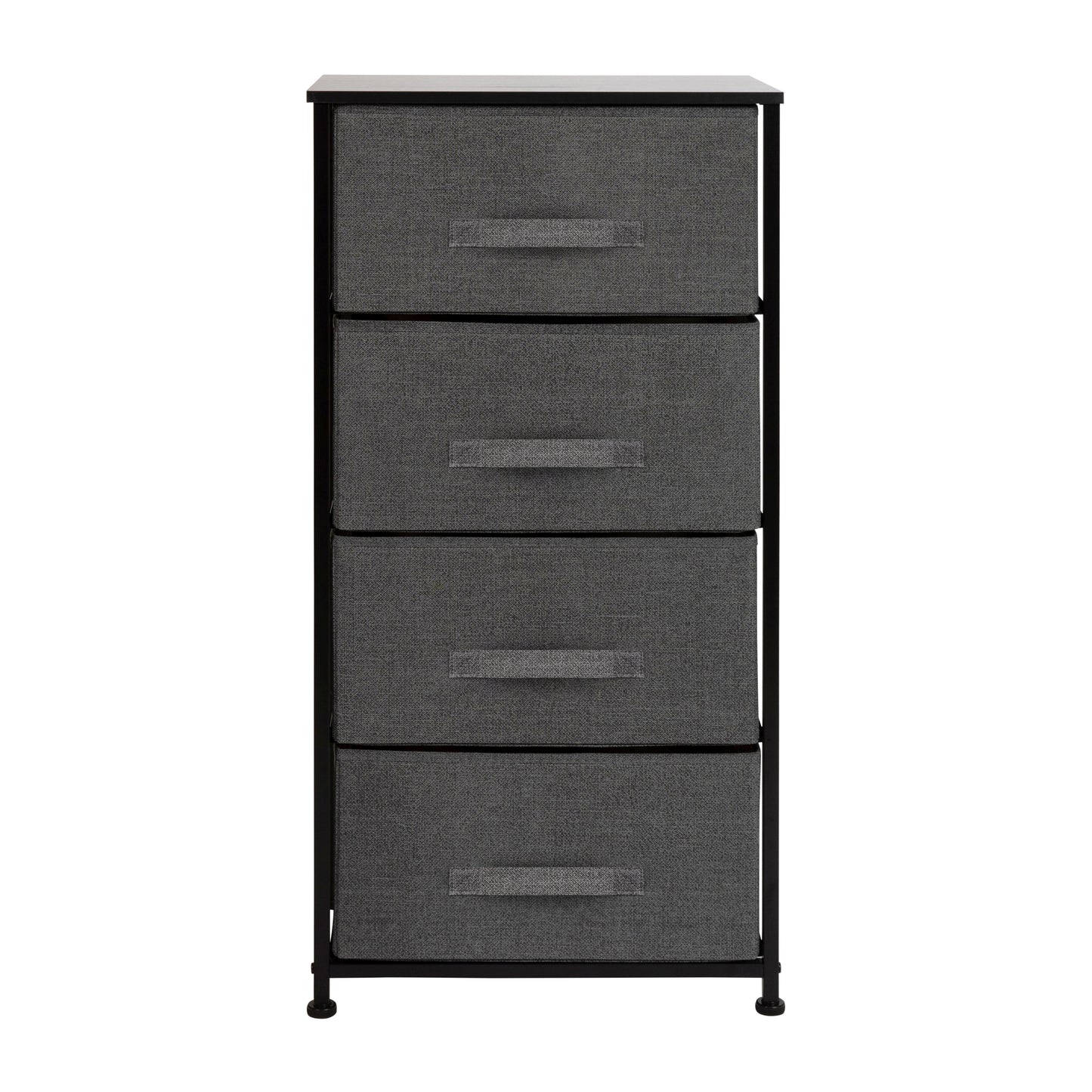 Harris 4 Drawer Wood Top Black Cast Iron Frame Vertical Storage Dresser with Dark Gray Easy Pull Fabric Drawers Gray Drawers/Black Frame