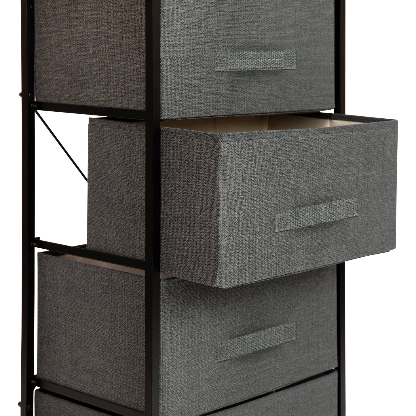 Harris 4 Drawer Wood Top Black Cast Iron Frame Vertical Storage Dresser with Dark Gray Easy Pull Fabric Drawers Gray Drawers/Black Frame