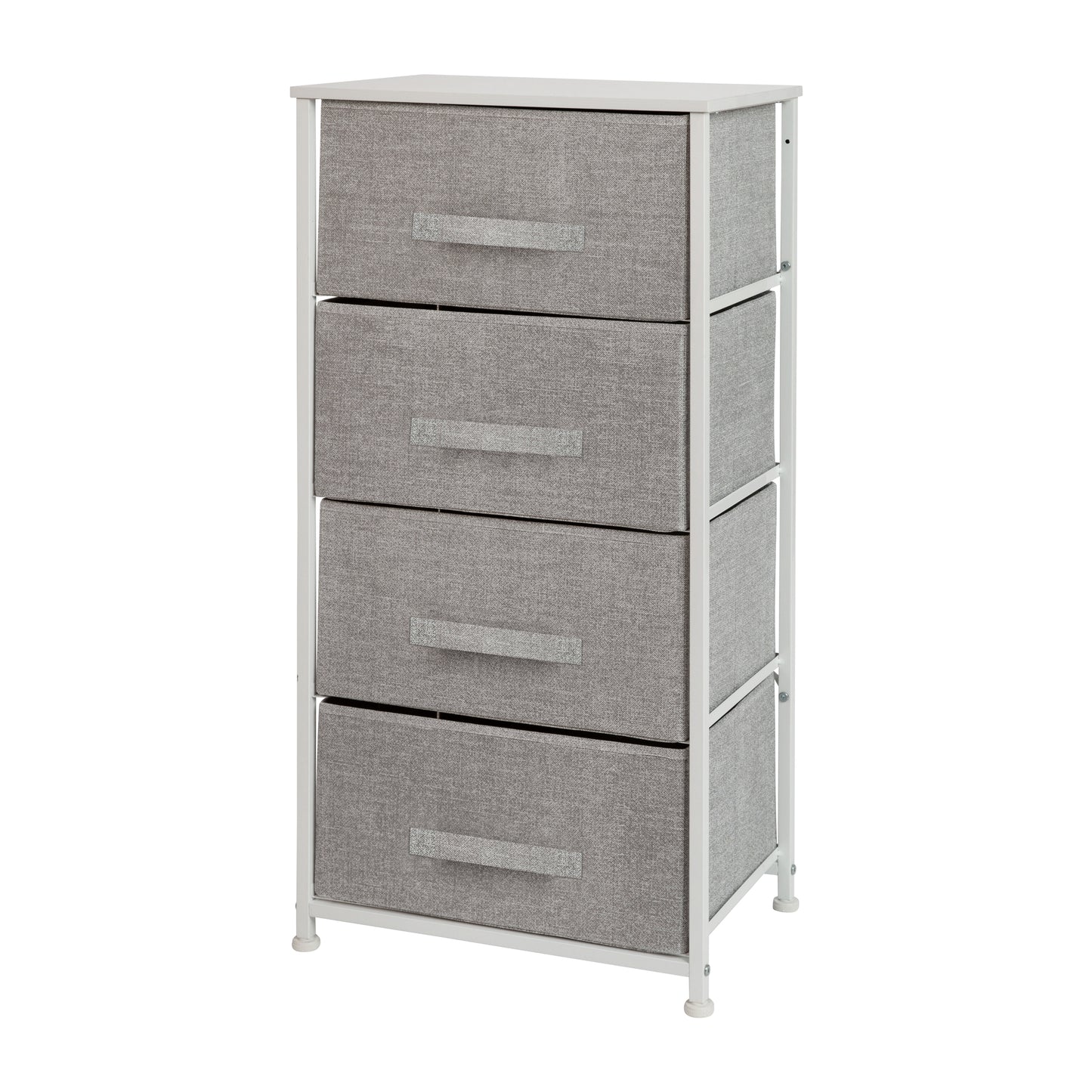Harris 4 Drawer Wood Top White Cast Iron Frame Vertical Storage Dresser with Light Gray Easy Pull Fabric Drawers Gray Drawers/White Frame