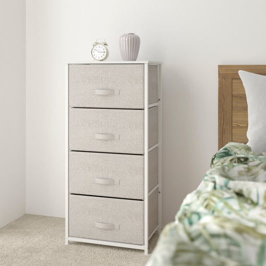 Harris 4 Drawer Wood Top White Cast Iron Frame Vertical Storage Dresser with Light Gray Easy Pull Fabric Drawers Gray Drawers/White Frame