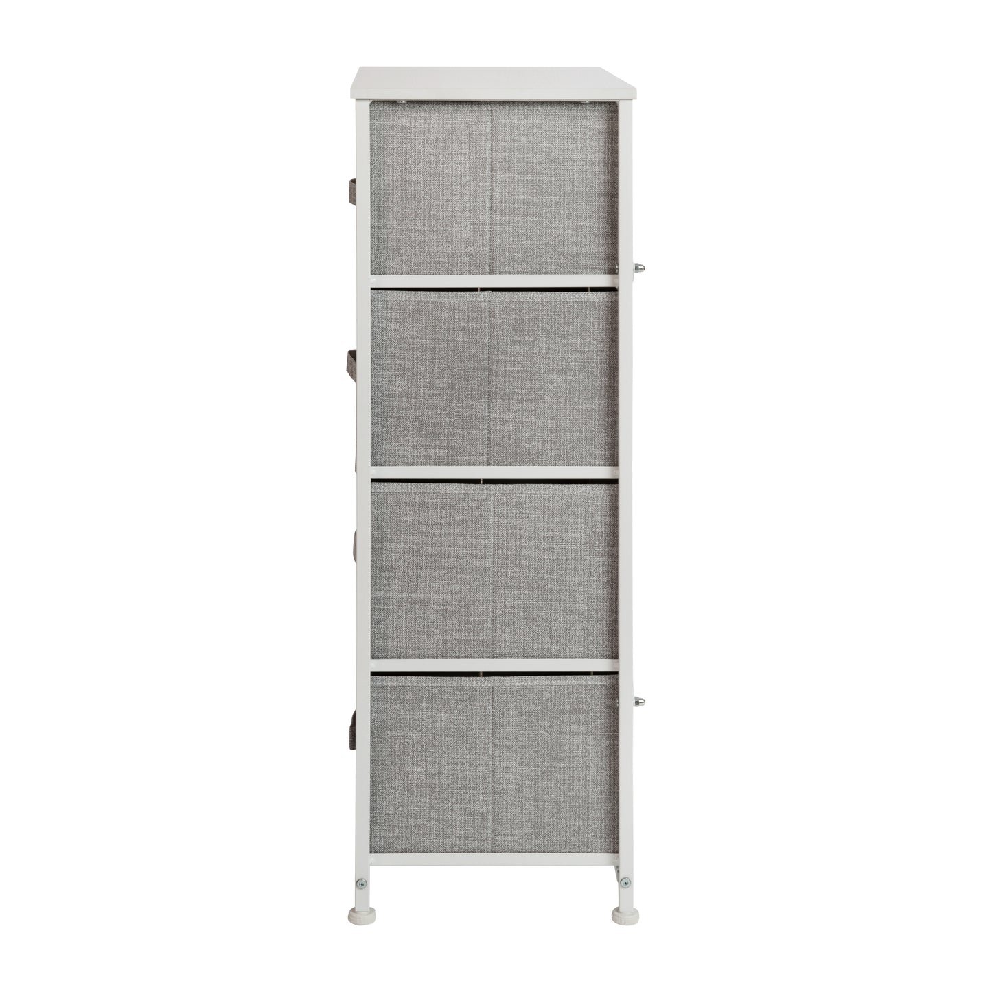 Harris 4 Drawer Wood Top White Cast Iron Frame Vertical Storage Dresser with Light Gray Easy Pull Fabric Drawers Gray Drawers/White Frame