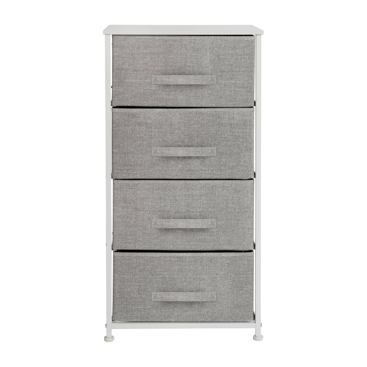 Harris 4 Drawer Wood Top White Cast Iron Frame Vertical Storage Dresser with Light Gray Easy Pull Fabric Drawers Gray Drawers/White Frame