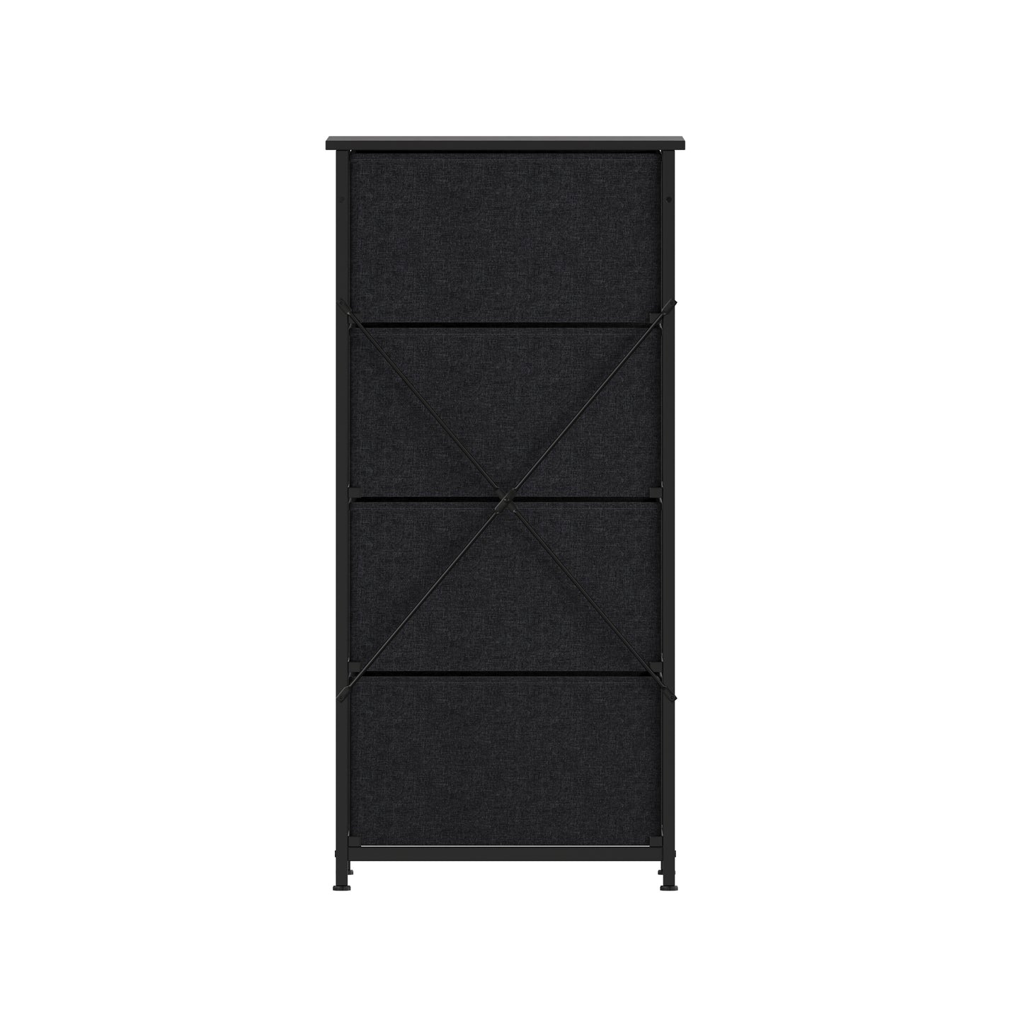 Harris 4 Drawer Vertical Storage Dresser with Black Cast Iron Frame and Wood Top and Black Easy Pull Fabric Drawers with Wooden Handles Black Drawers/Black Frame