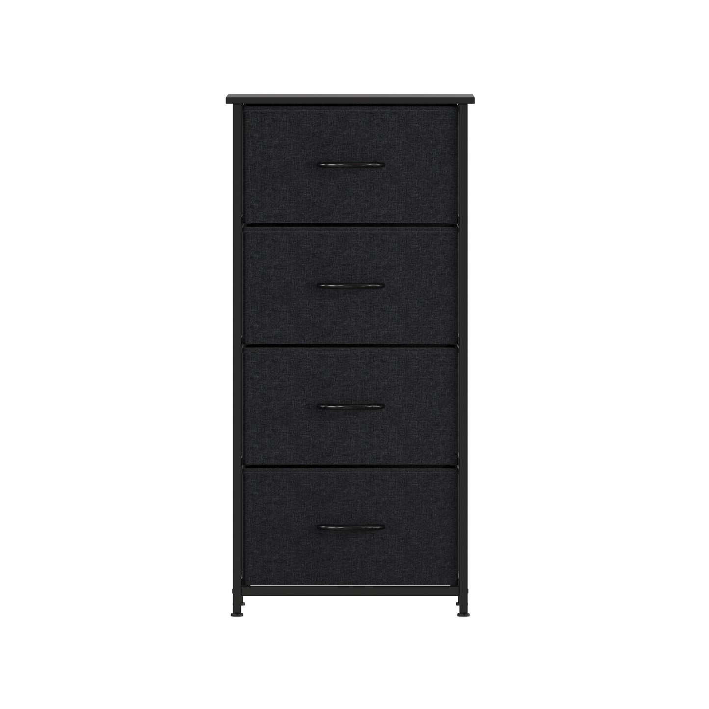 Harris 4 Drawer Vertical Storage Dresser with Black Cast Iron Frame and Wood Top and Black Easy Pull Fabric Drawers with Wooden Handles Black Drawers/Black Frame