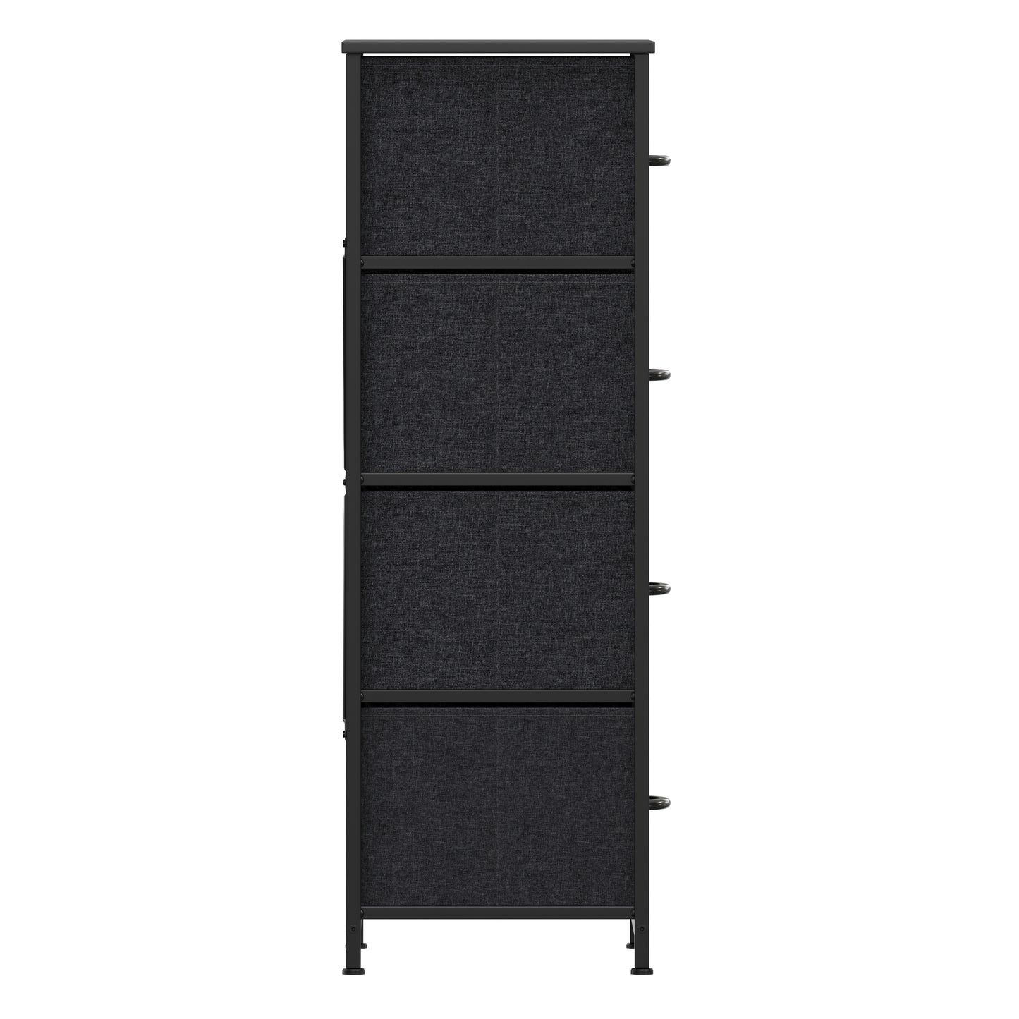 Harris 4 Drawer Vertical Storage Dresser with Black Cast Iron Frame and Wood Top and Black Easy Pull Fabric Drawers with Wooden Handles Black Drawers/Black Frame