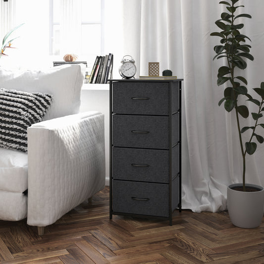 Harris 4 Drawer Vertical Storage Dresser with Black Cast Iron Frame and Wood Top and Black Easy Pull Fabric Drawers with Wooden Handles Black Drawers/Black Frame
