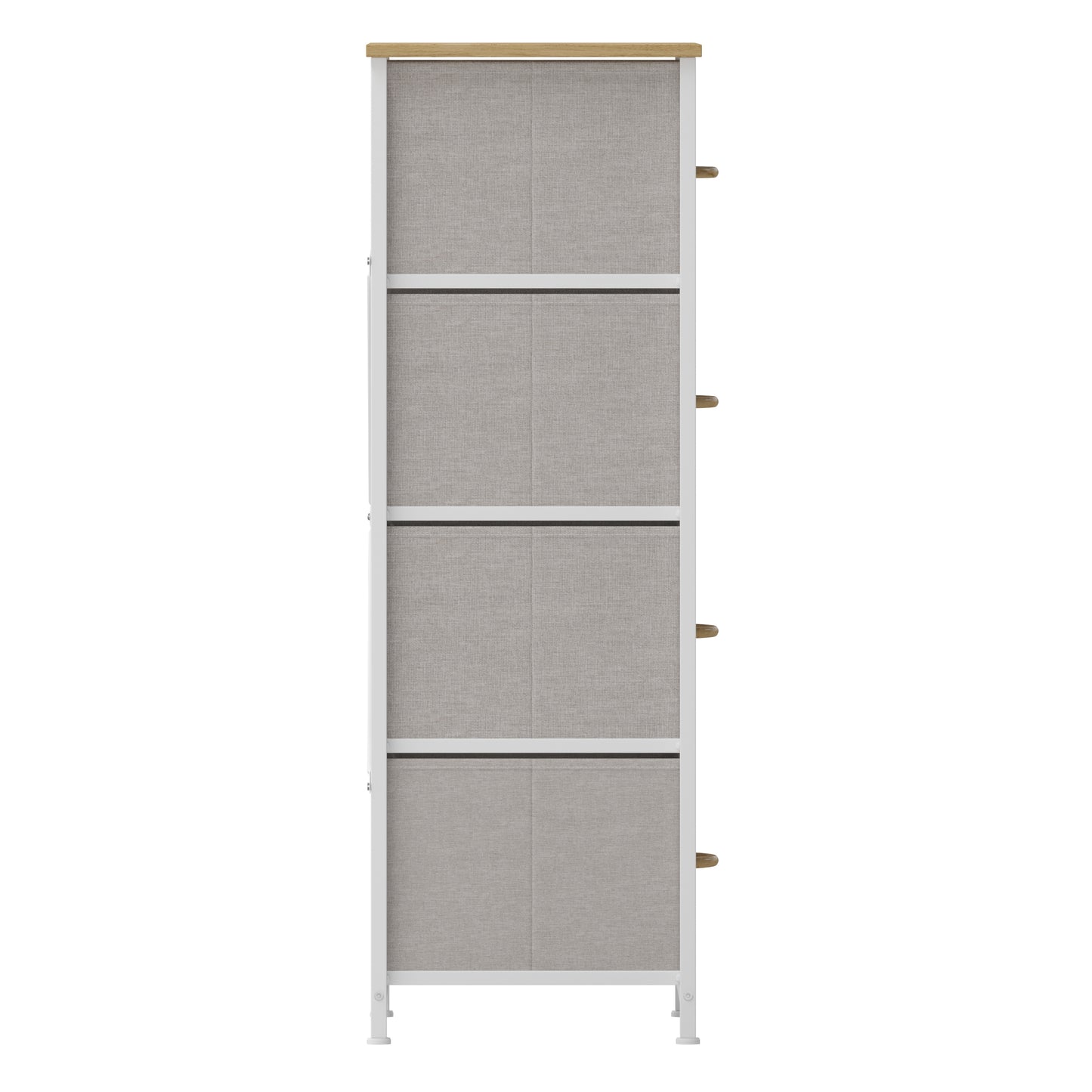 Harris 4 Drawer Vertical Storage Dresser with White Cast Iron Frame, Oak Wood Top and Beige Easy Pull Fabric Drawers with Natural Wooden Handles Beige Drawers/White Frame