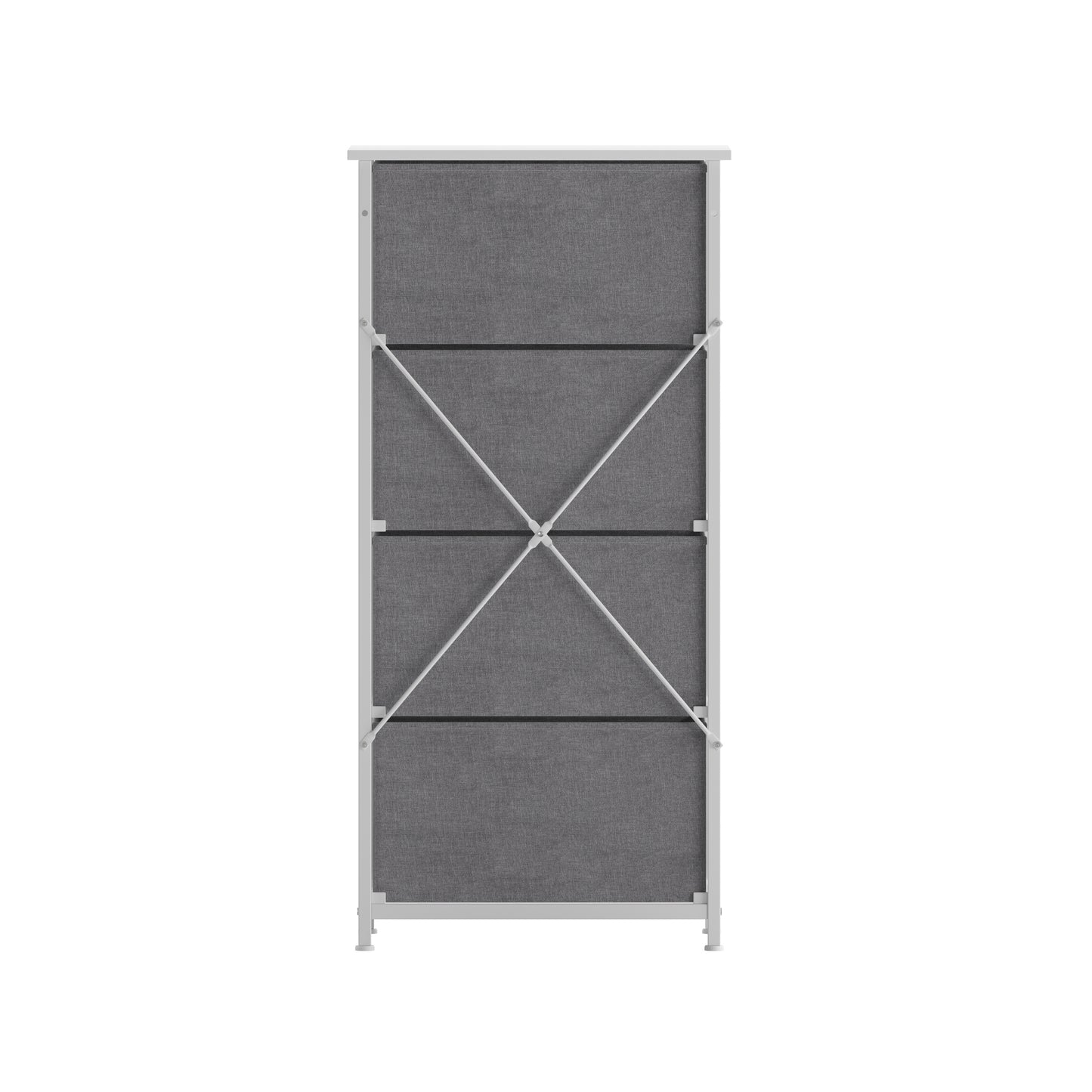 Harris 4 Drawer Vertical Storage Dresser with White Cast Iron Frame, White Wood Top and Gray Easy Pull Fabric Drawers with White Wooden Handles Gray Drawers/White Frame