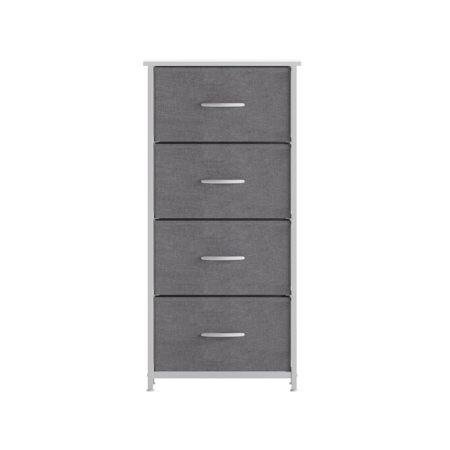 Harris 4 Drawer Vertical Storage Dresser with White Cast Iron Frame, White Wood Top and Gray Easy Pull Fabric Drawers with White Wooden Handles Gray Drawers/White Frame