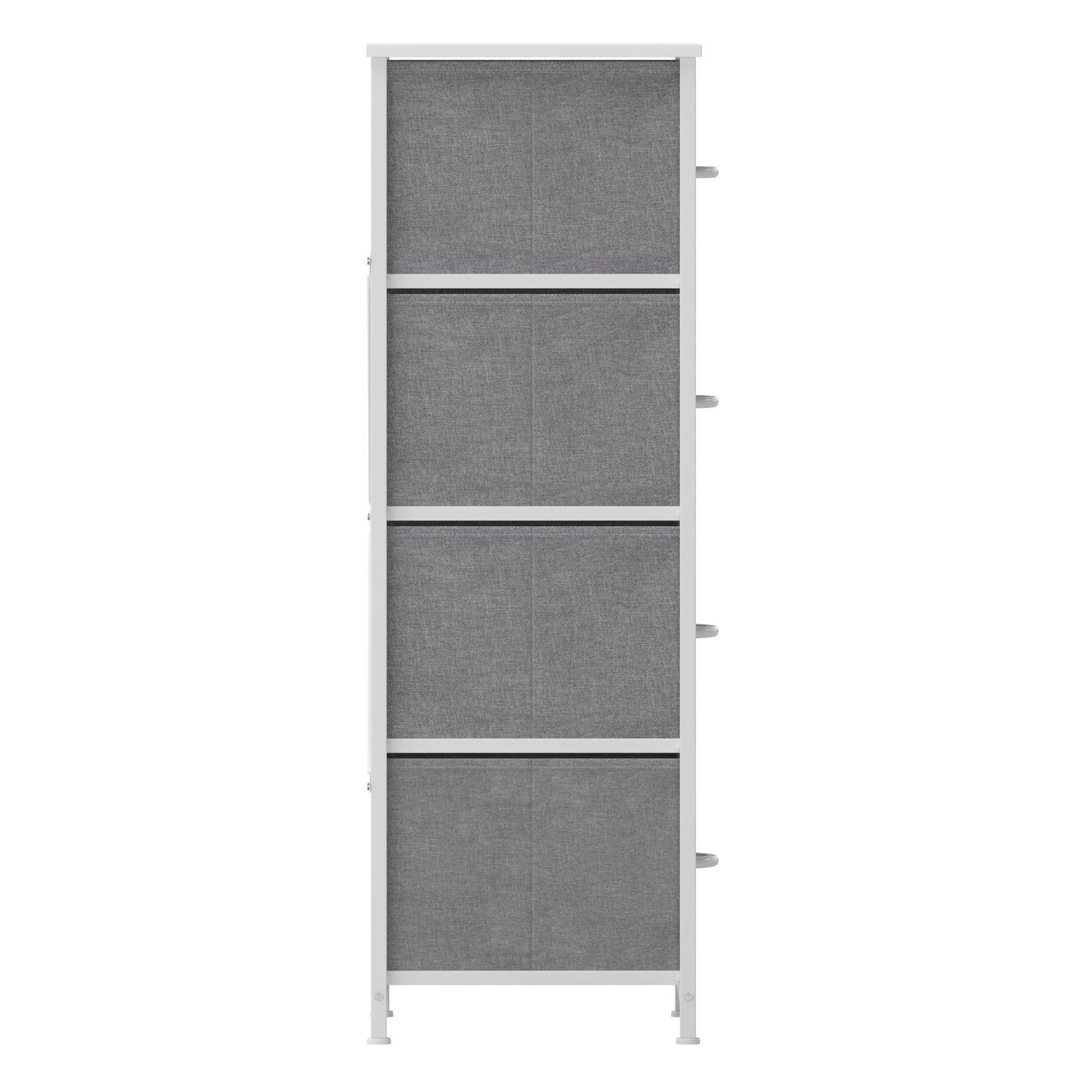 Harris 4 Drawer Vertical Storage Dresser with White Cast Iron Frame, White Wood Top and Gray Easy Pull Fabric Drawers with White Wooden Handles Gray Drawers/White Frame