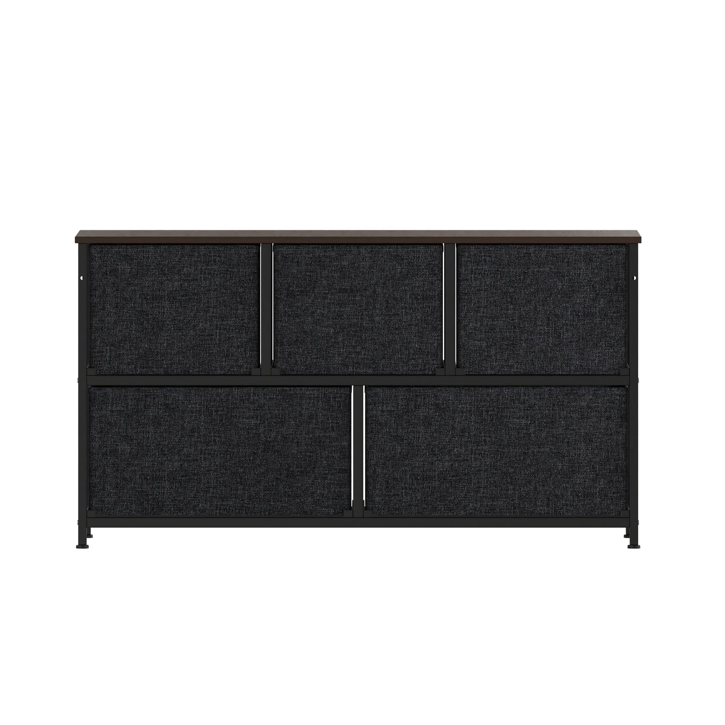 Harris 5 Drawer Storage Dresser with Black Cast Iron Frame, Brown Wood Top and Brown Easy Pull Engineered Wood Drawers with Wooden Handles Brown Drawers/Black Frame