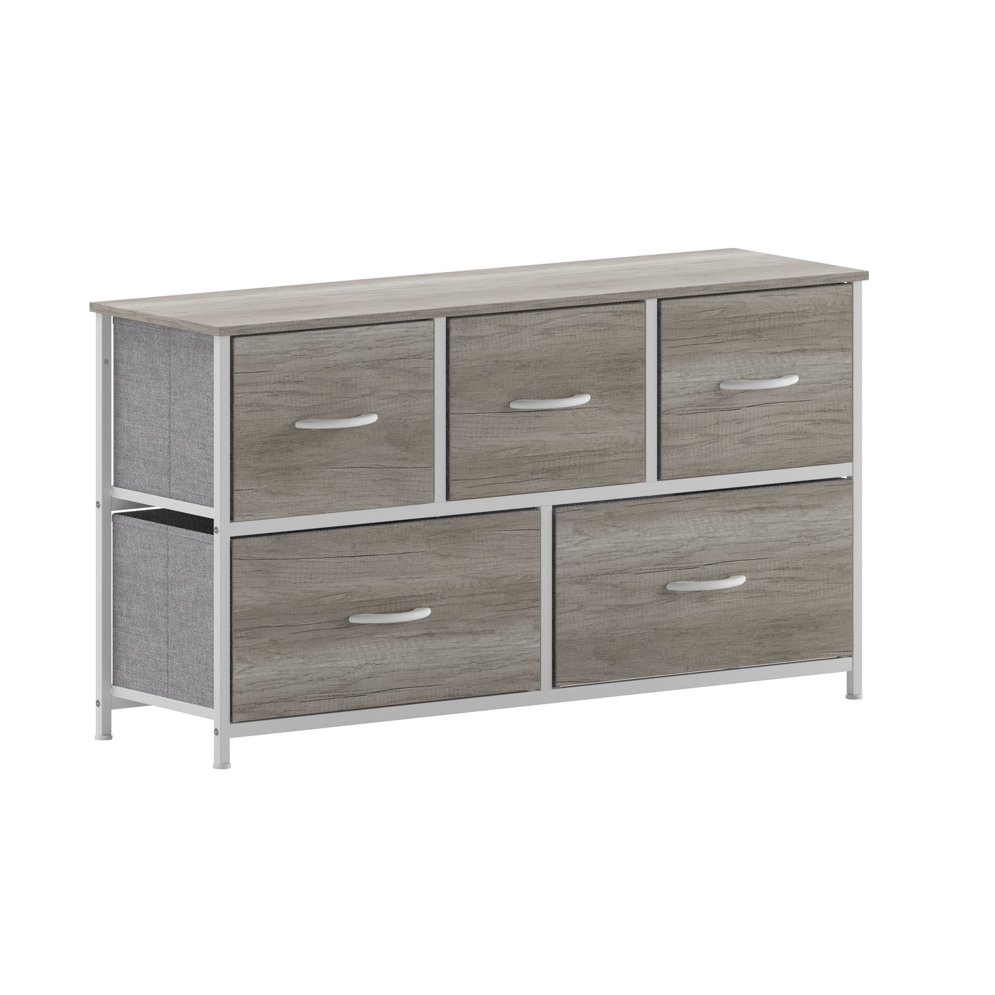 Harris 5 Drawer Storage Dresser with White Cast Iron Frame, Light Natural Wood Top and Easy Pull Engineered Wood Drawers, and White Wooden Handles Light Natural Drawers/White Frame