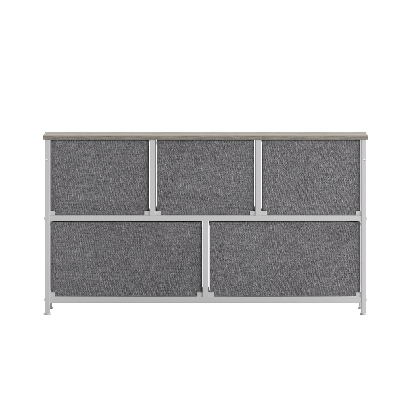 Harris 5 Drawer Storage Dresser with White Cast Iron Frame, Light Natural Wood Top and Easy Pull Engineered Wood Drawers, and White Wooden Handles Light Natural Drawers/White Frame