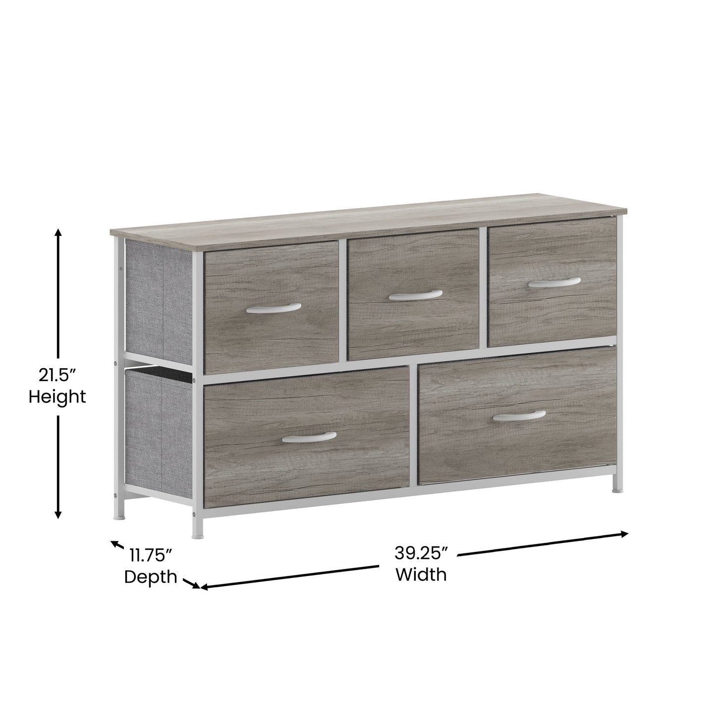 Harris 5 Drawer Storage Dresser with White Cast Iron Frame, Light Natural Wood Top and Easy Pull Engineered Wood Drawers, and White Wooden Handles Light Natural Drawers/White Frame