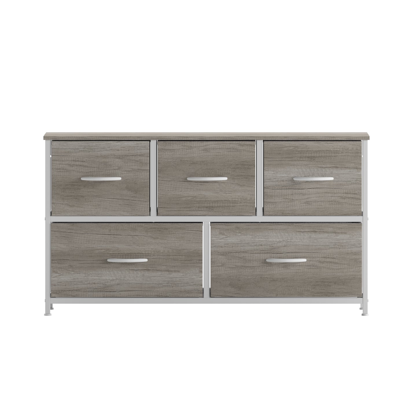 Harris 5 Drawer Storage Dresser with White Cast Iron Frame, Light Natural Wood Top and Easy Pull Engineered Wood Drawers, and White Wooden Handles Light Natural Drawers/White Frame