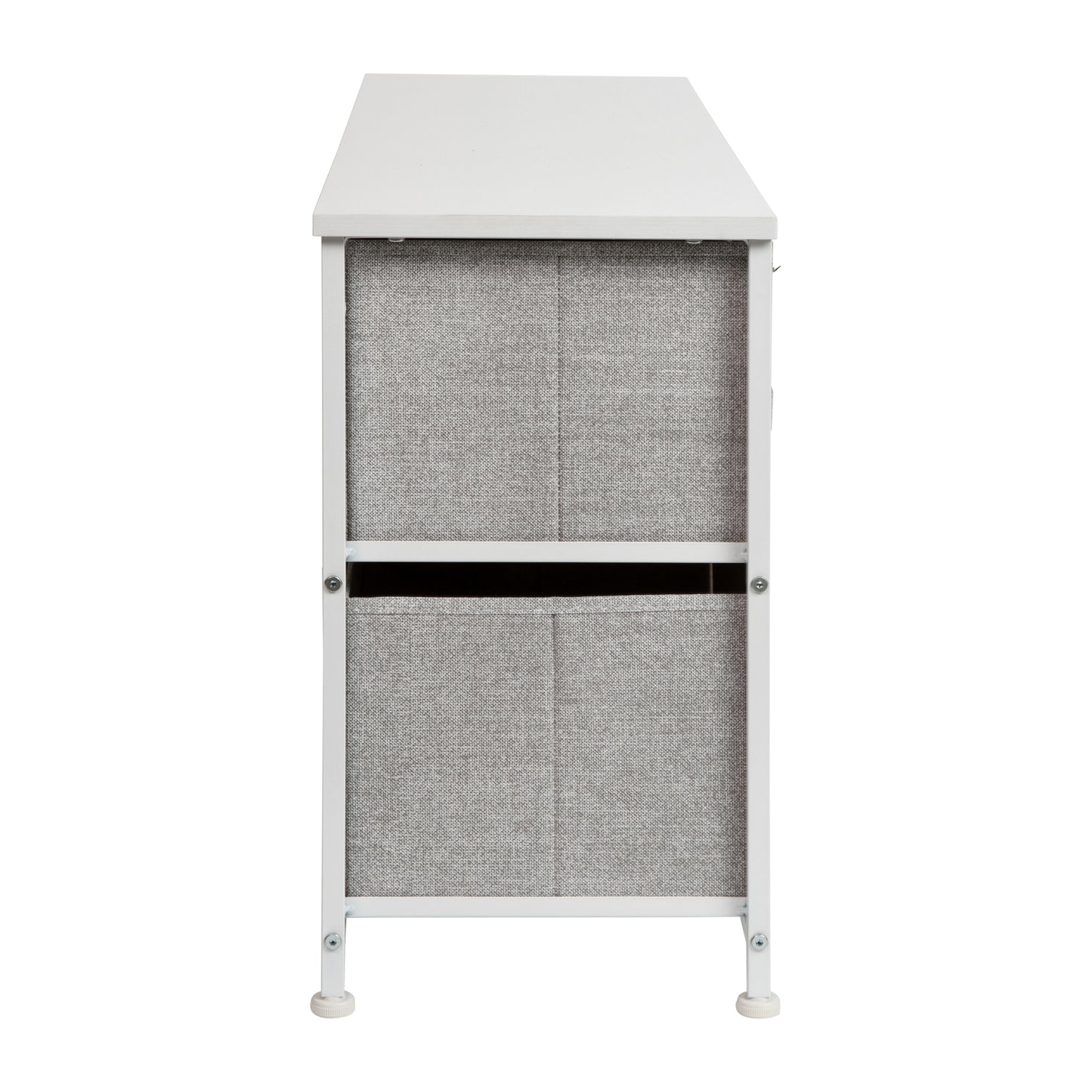 Harris 5 Drawer Wood Top White Cast Iron Frame Vertical Storage Dresser with Light Gray Easy Pull Fabric Drawers Gray Drawers/White Frame