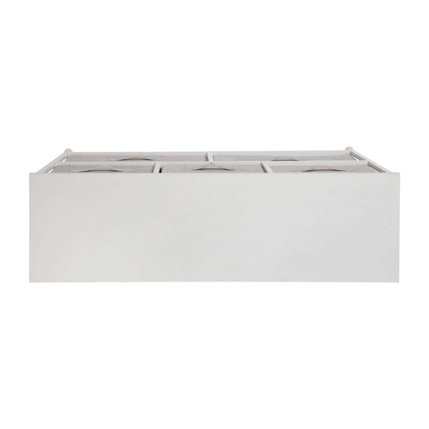 Harris 5 Drawer Wood Top White Cast Iron Frame Vertical Storage Dresser with Light Gray Easy Pull Fabric Drawers Gray Drawers/White Frame