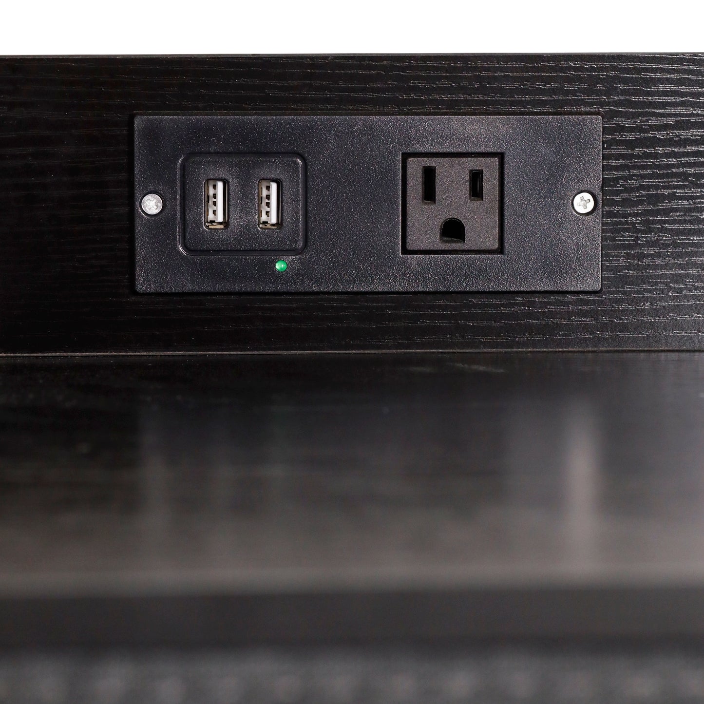 Sodano 4 Drawer Nightstand with Charging Station, 2 USB Ports, 1 Outlet, Black Metal Frame, Black Engineered Wood Top, Charcoal Drawers, Black Handles Charcoal Drawers/Black Frame