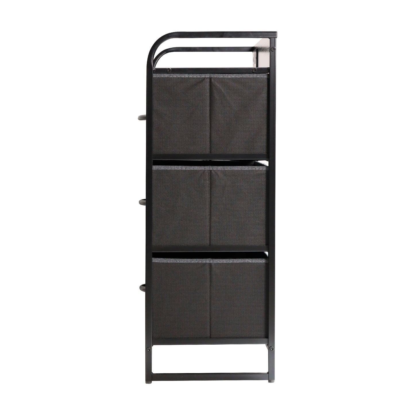 Sodano 4 Drawer Nightstand with Charging Station, 2 USB Ports, 1 Outlet, Black Metal Frame, Black Engineered Wood Top, Charcoal Drawers, Black Handles Charcoal Drawers/Black Frame