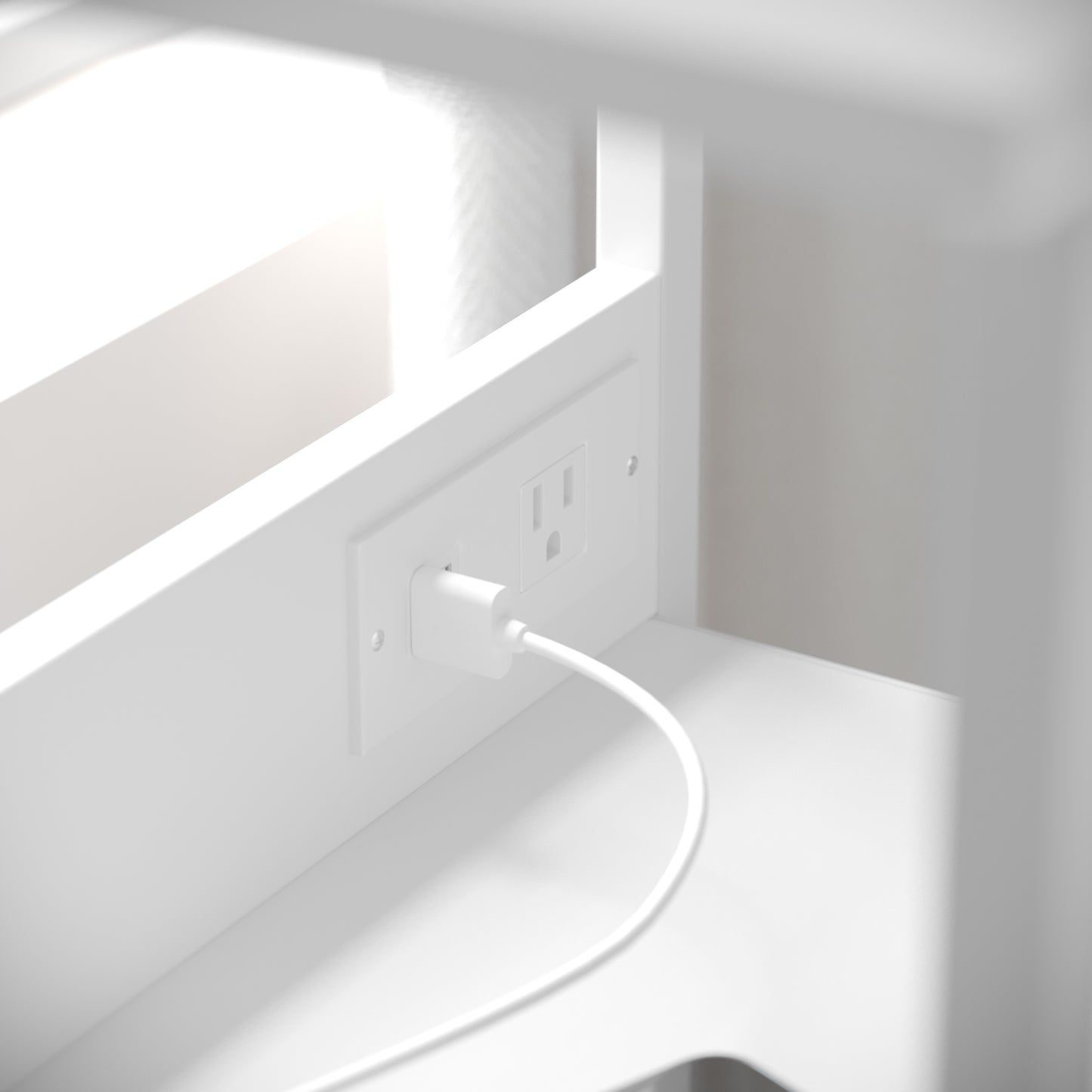 Sodano 3 Drawer Nightstand with Charging Station, 2 USB Ports, 1 Outlet, White Metal Frame, White Engineered Wood Top, Gray Drawers, White Handles Gray Drawers/White Frame