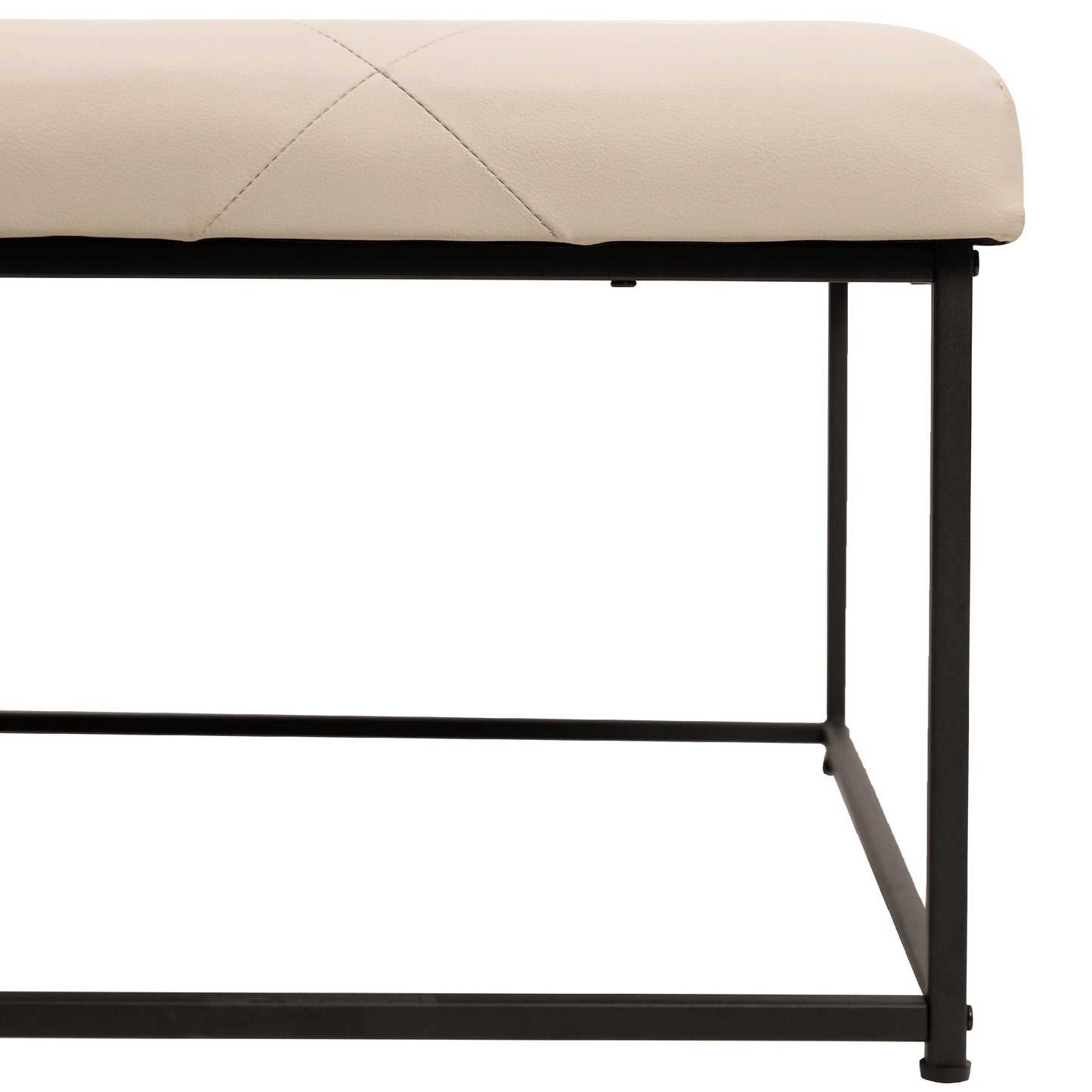 Ashton 30" Square LeatherSoft Tufted Ottoman with Metal Frame, Beige LeatherSoft/Black Frame Beige