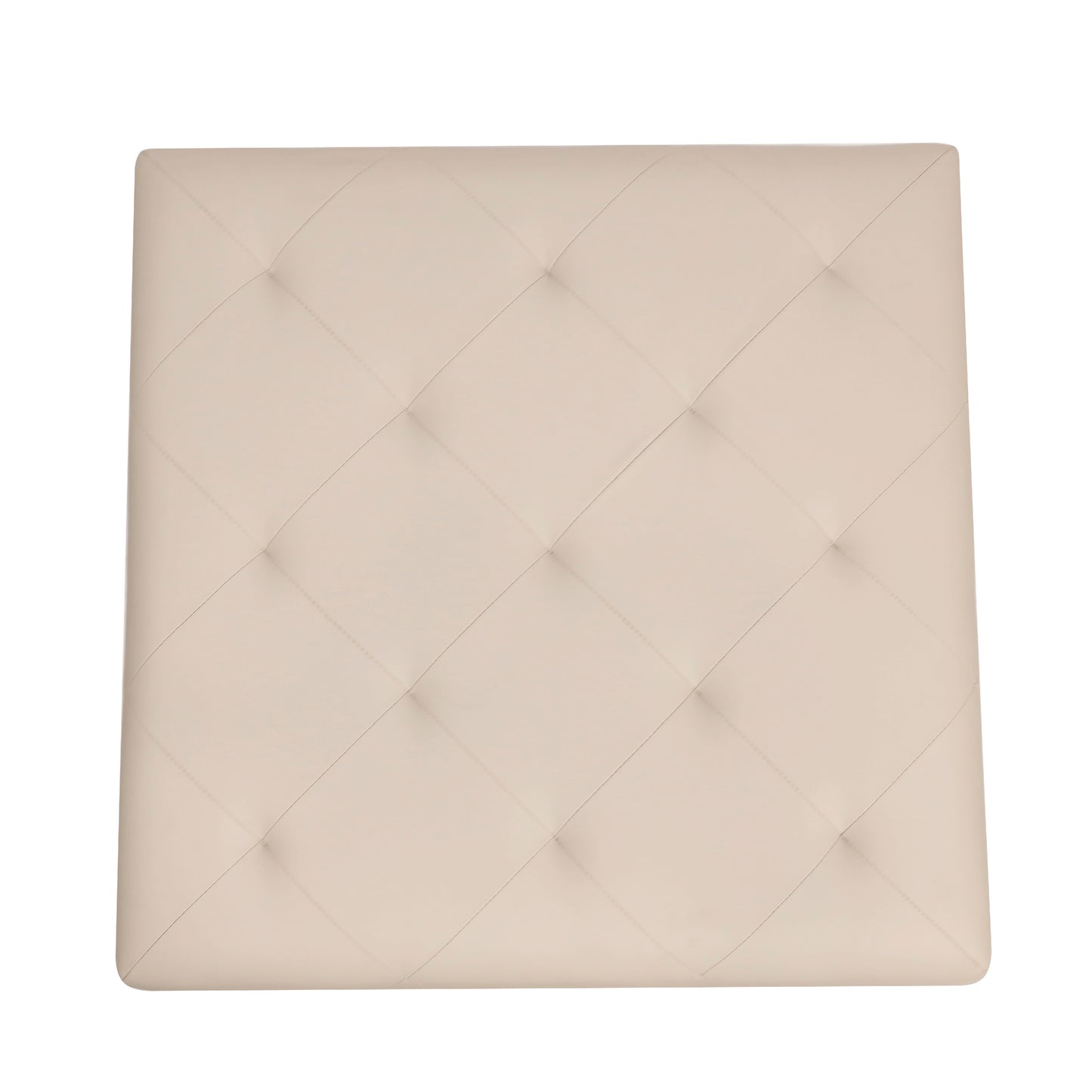 Ashton 30" Square LeatherSoft Tufted Ottoman with Metal Frame, Beige LeatherSoft/Black Frame Beige