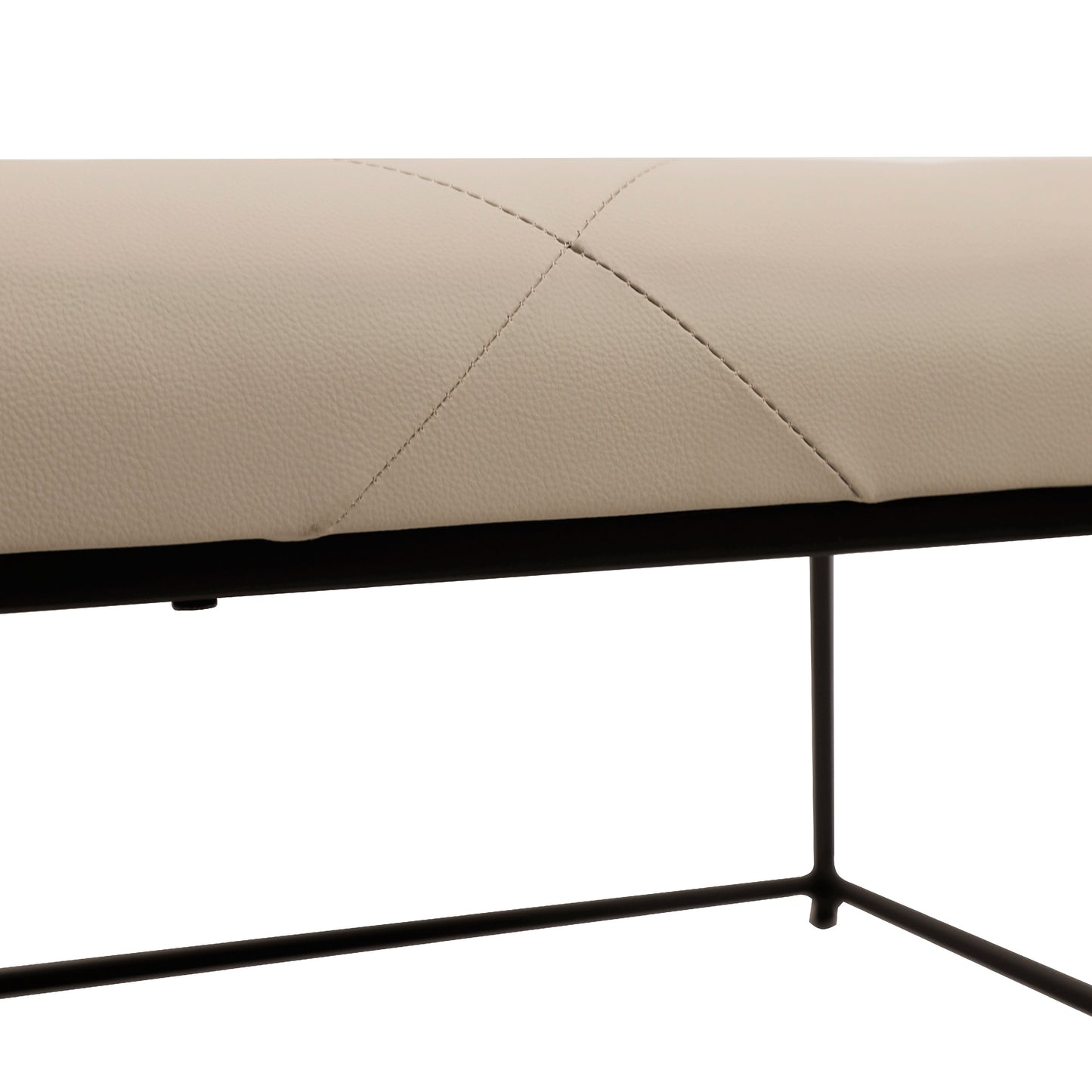 Ashton 30" Square LeatherSoft Tufted Ottoman with Metal Frame, Beige LeatherSoft/Black Frame Beige