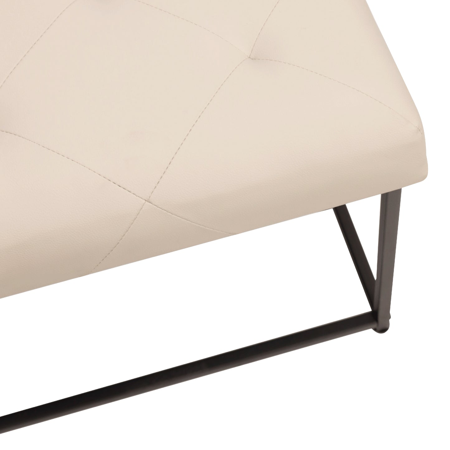 Ashton 30" Square LeatherSoft Tufted Ottoman with Metal Frame, Beige LeatherSoft/Black Frame Beige