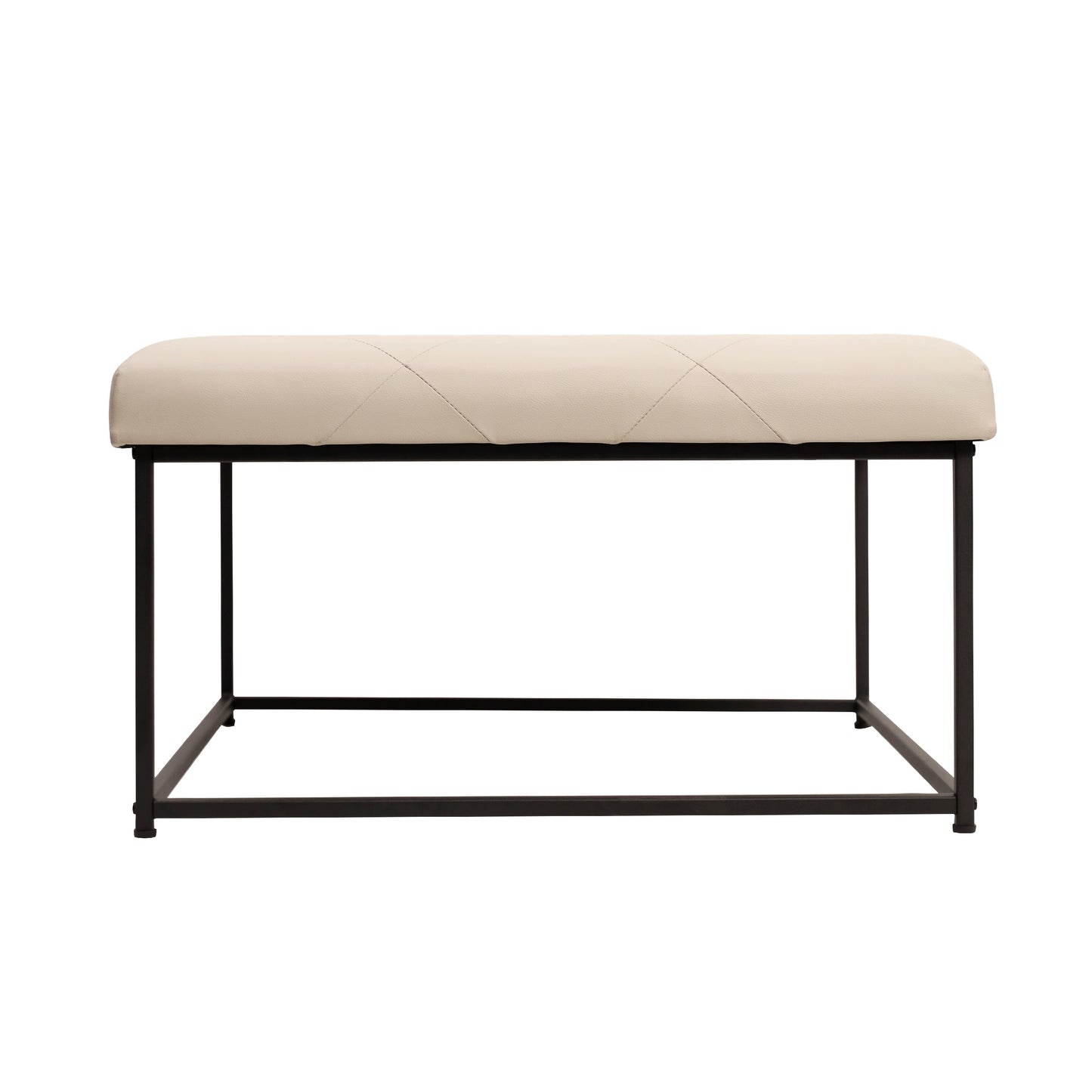 Ashton 30" Square LeatherSoft Tufted Ottoman with Metal Frame, Beige LeatherSoft/Black Frame Beige